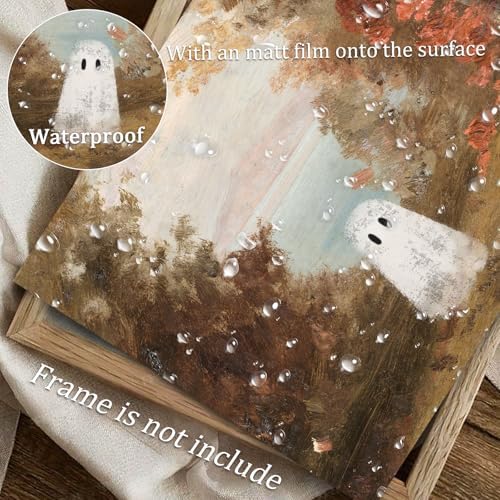 uniro Retro Cute Ghots Wall Art Cute Ghost in Field Pictures Wall Decor Moody - Image 4