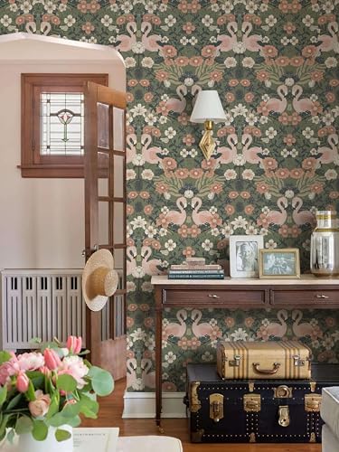 Heroad Vintage Peel and Stick Wallpaper 17.3''X 385'' Floral Flamingo Contact - Image 4