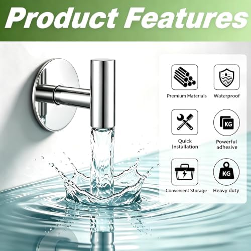 Stainless Steel Adhesive Hooks, Heavy Duty Wall Hooks, Towel Hooks - Image 5