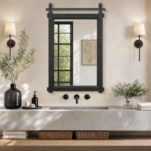 Besdomus Farmhouse Bathroom Vanity Mirror: 24"x36" Black Rustic Barn Door - Image 5