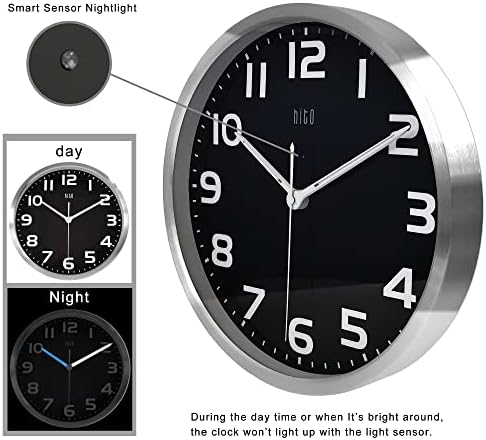 HITO 12 Inch Night Light Wall Clock Battery Operated Brightness Adjustable - Image 3