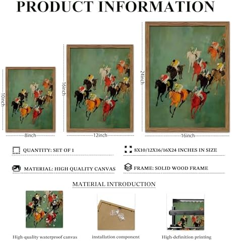 Framed Vintage Abstract Wall Art, Retro Horse Racing Scene Poster Prints - Image 5