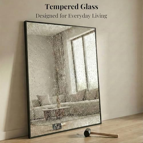 40"x30" Matte Black Framed Rectangle Bathroom Vanity Wall Mirror - Image 4
