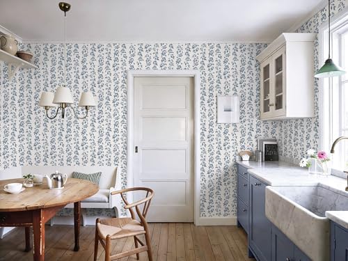 Heroad 17.3''x393'' Blue Wallpaper Vintage Peel and Stick Wallpaper Leaf - Image 6