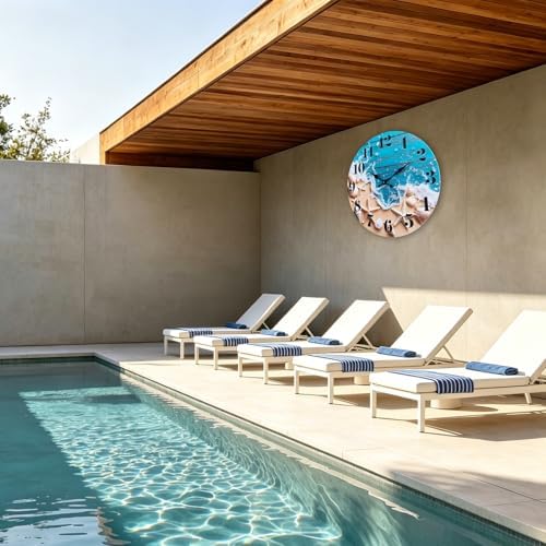 14 Inch Large Beach Wall Clock Battery Operated Waterproof Coastal Wall Art - Image 4