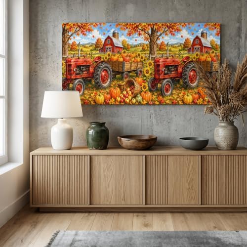 Prime Leader Fall Farmhouse Large Wall Art Harvest Rural Orange Pumpkins Red - Image 5