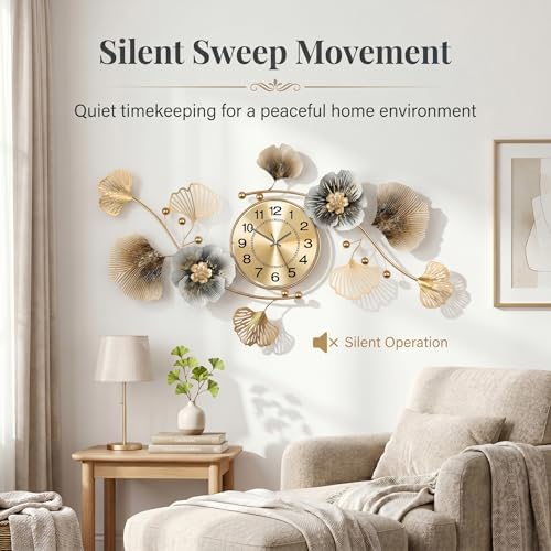 33" 3D Ginkgo Leaf Metal Wall Clock - Image 5