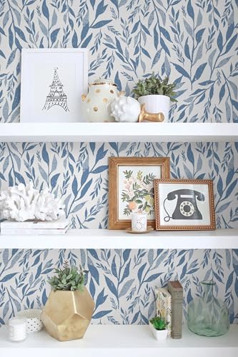 Safiyya Peel and Stick Wallpaper Boho Modern Blue Leaf Contact Paper Peel and - Image 3