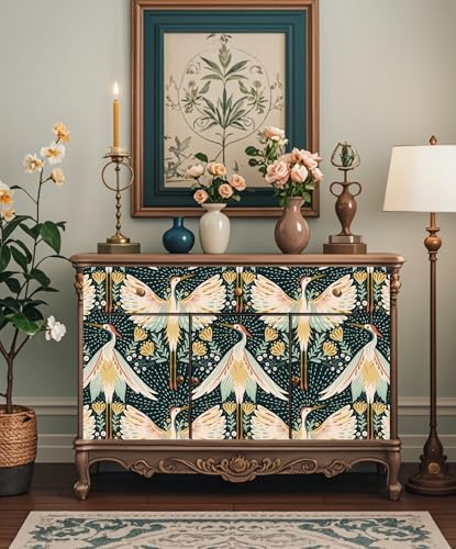 HAOKHOME Crane Bird Wallpaper Peel and Stick Navy Boho Chinoiserie Japanese - Image 6