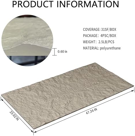 4-Pack 3D Faux Stone Wall Panels Rock Wall Panel Gray - Image 3