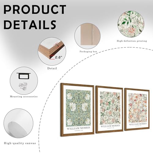 William Morris Classic Wall Art Green Pink And White Floral Picture 16x24in - Image 6