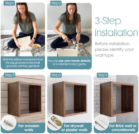Kaboon Cube Floating Shelves Set2, Display Shelves Wall Mount 7.75" D x 12.5" W - Image 5