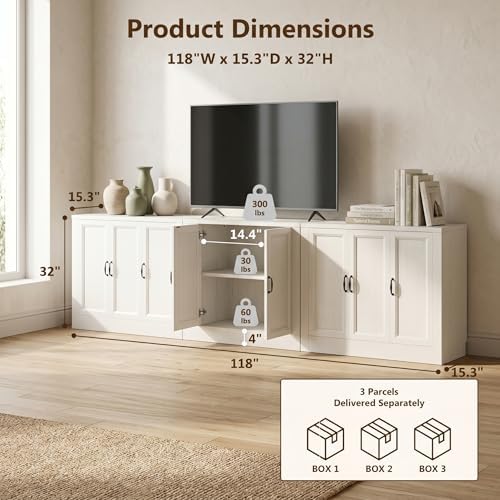 117" Modular Buffet Sideboard Cabinet Set of 3, Extra Long Coffee Bar Storage - Image 2