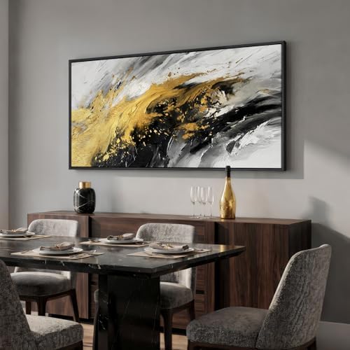 Large Framed Black White and Gold Abstract Wall Art, Vertical 30x60 In - Image 3