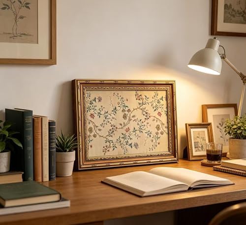 Vintage gold framed Floral Vine wall art Retro Beige Botanical Painting Canvas - Image 5