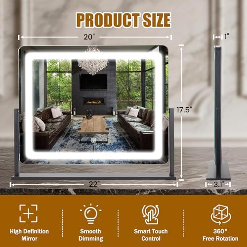 Vanity Mirror with Lights 22"×17", Large LED Makeup Mirror with Light, Smart - Image 2