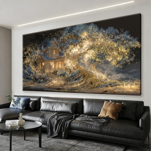 Modern Gold Landscape Canvas Treehouse Wall Art by IU