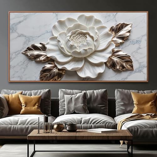 Canvas Wall Art Living Room Prints Home Wall Decor Modern White Flower Canvas - Image 3