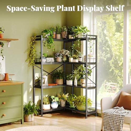 Huuger 4 Tier Bookshelf, L Shaped Corner Bookshelf - Image 7