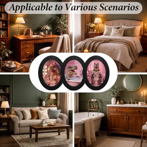 3Pcs Cute Pink Dinosaur Bathroom Oval Wall Art Framed Trendy Preppy Decor - Image 6