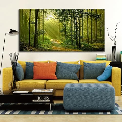 Green Morning Sunlight Forest Scenery Canvas Wall Art - Image 7