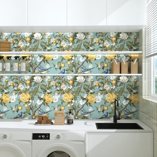 Danodoi Green Vintage Lemon Bird Peel and Stick Wallpaper 17.5" x 118" - Image 6