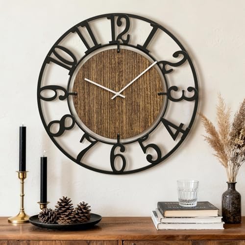 Large Wall Clocks, Oversized Farmhouse Silent Walls Clock by Tempospark