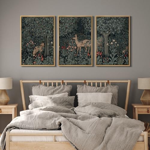 MUDECOR Framed Canvas Print Wall Art Enchanted Forest Fauna Deer Among Flora - Image 3