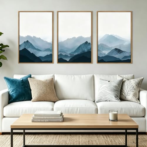 BINCUE Large Blue Mountain Wall Art Fog Blue Ridge Mountains Artwork by BINCUE