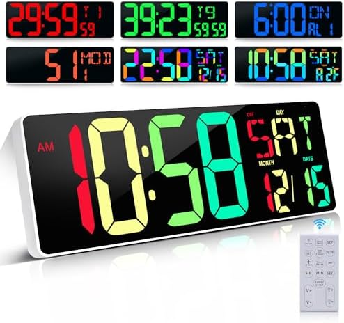 17.2" Large Digital Wall Clock 10 RGB Colors 9 Group Timer Remote Control by CYMHCHL