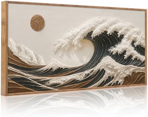 HLNIUC Boho Sea Great Wave Framed Canvas Wall Art, Vintage Japanese Ocean by HLNIUC