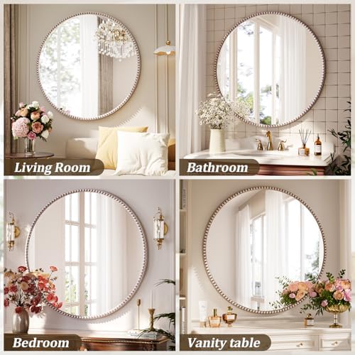 32'' Round Mirror, Beaded Circle Decorative Wall Mirror - Image 6
