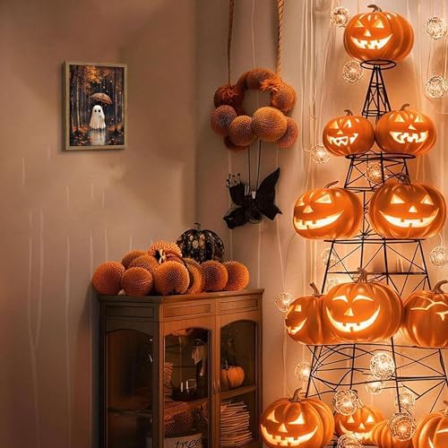Framed Vintage Halloween Ghost Canvas Wall Art, Cute Ghost Holding Umbrella - Image 6