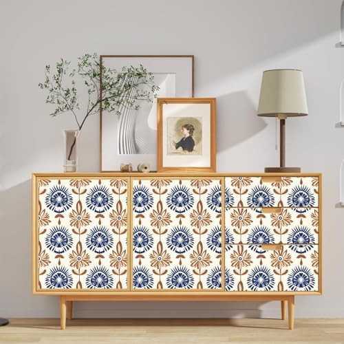 BOKEBEVE Boho Floral Peel and Stick Wallpaper Beige Brown 17.5 x 118In - Image 6