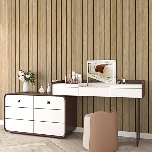 Wallercity Thick Brown Slats Wood Grain Wall Panels 11.8''x118'' Peel and Stick - Image 4