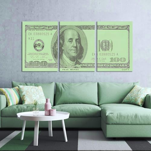 3pcs Motivational Office Wall Art, Money Wall Decor 100 Dollar Bill - Image 2