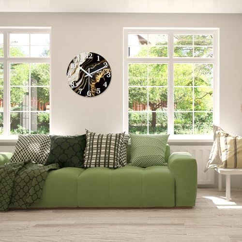 Large Black Gold Marble Wall Clock Battery Operated 24 Inch - Image 3