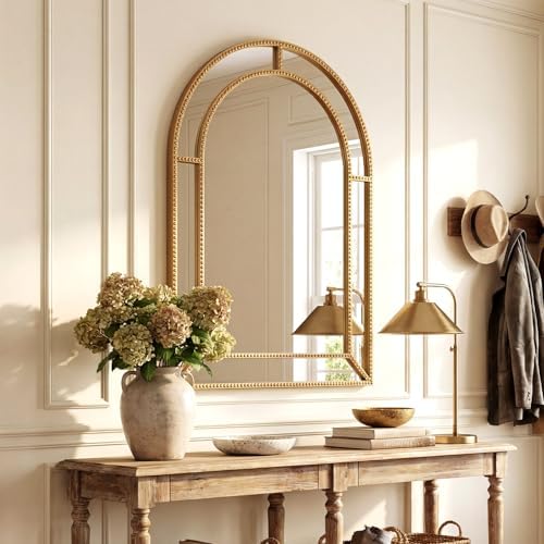 Tangkula 35" x 23" Gold Arched Wall Mirror, Decorative Mirror by TANGKULA