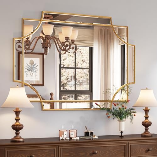 Kelly Miller 30"x40" Gold Foil Scalloped Edge Decorative Vanity Wall Mirror by KellyMiller