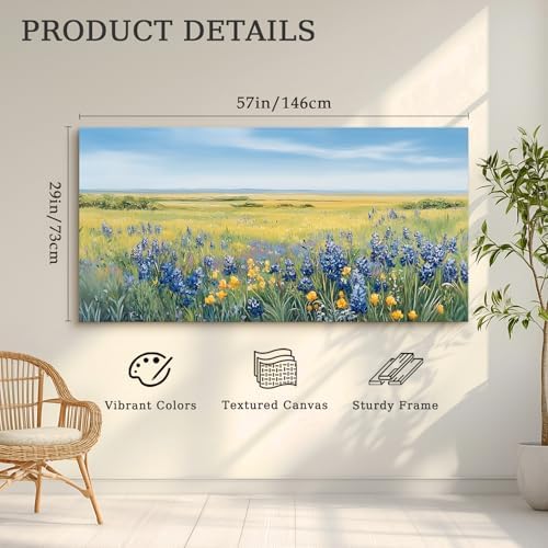 crmotu Nature Oversized Canvas Art, Rustic Meadow Scenic Prints 29"x57" - Image 4