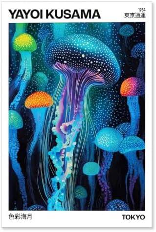 Unframed Colorful Jellyfish Tokyo 1984 Canvas Wall Art 16x20in by Unknown