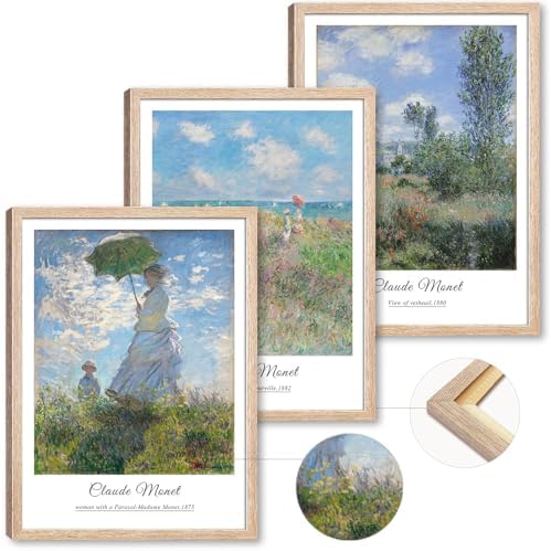 Vintage Claude Monet Canvas Wall Art, Framed Impressionism Landscape Paintings - Image 2