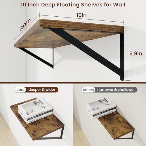 Axeman 30 Inch Floating Shelves, 10 Inch Deep Brown Wall Shelves Set of 2 - Image 3