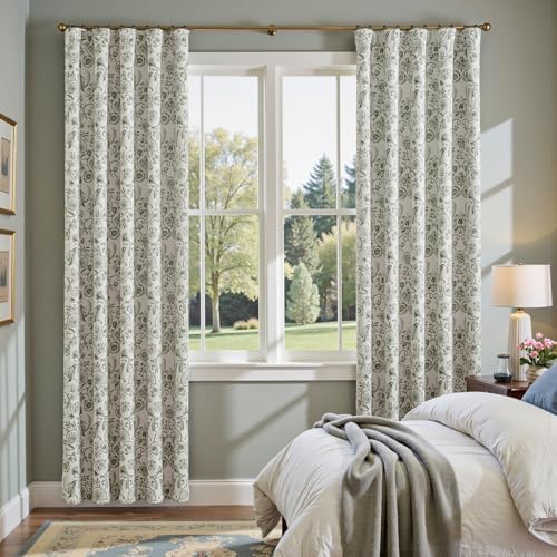 jinchan Green Floral Blackout Curtains 84 Inch Farmhouse Back Tab 2 Panels - Image 6