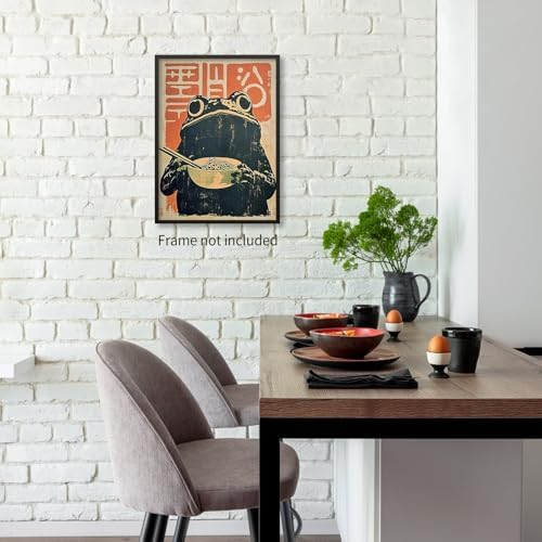 enttgo Vintage Frog Poster Japanese Prints Funny Frog Eating Ramen Wall Art - Image 5