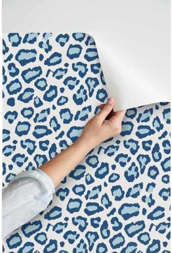 Spoonflower Leopard Skin Blue Peel and Stick Removable Wallpaper - Image 3