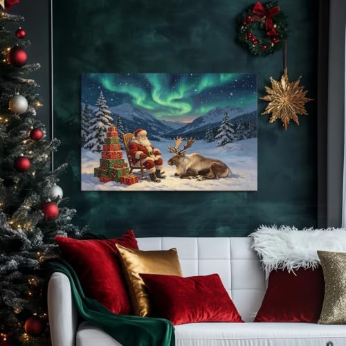 AVANT GARDE CANVAS Christmas Canvas Wall Art, Santa Claus Reindeer Northern - Image 2