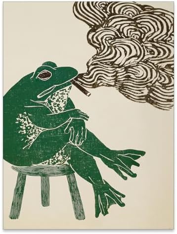 Vintage Japanese Wall Art Funny Frog Smoking a Cigarette Poster Retro Oriental by Unknown