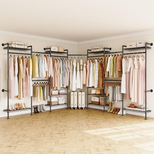 ONBRILL L7 Wall Mounted Industrial Pipe Clothing Rack, Corner Closet System by ONBRILL