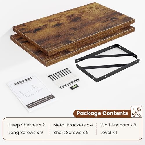 Deep Wall Shelves 24"W x 12"D Engineered Wood Floating Shelves - Image 5